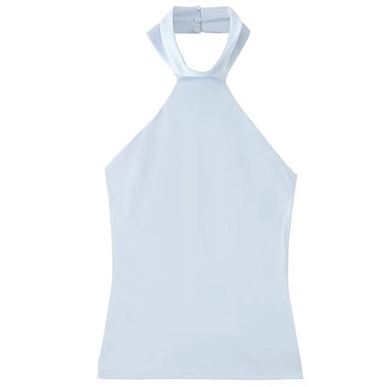 HXAO Halter Top Women Summer 2025 Tanks & Camis Green Blue Tight Tops Sexy Off Shoulder Sleeveless Backless Tops Elegant Vests