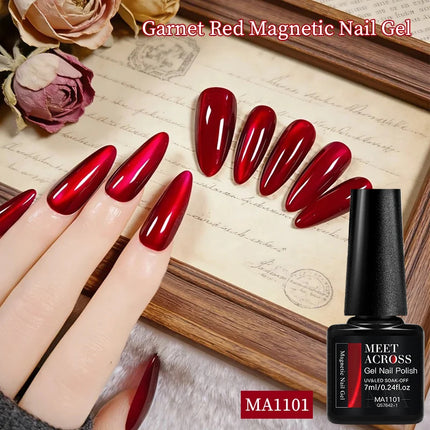 Garnet Red Cat Magnetic Gel Nail Polish Sparkling Glitter Semi Permanent Soak Off UV Gel Varnish For Valentine's Nail Supplies
