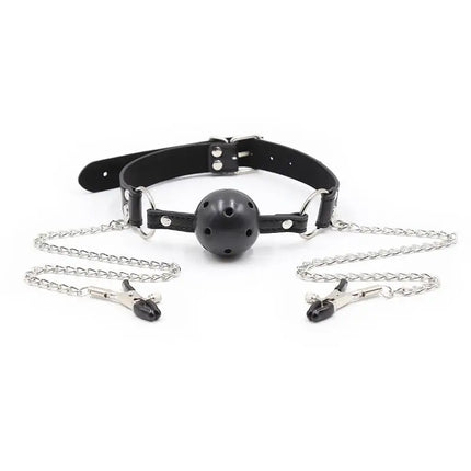 1Pc Erotic Toy PU Leather Mouth Gag Ball Oral Sex With Chain Clip Breast Nipple Clamps Bondage Harness Sex Toys Adult Games