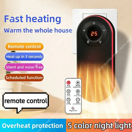 Heat Up In 3 Seconds Silent Mini Heater Small Household 5 Color Night Light Electric Heater Remote Control Scheduled Heater 2026