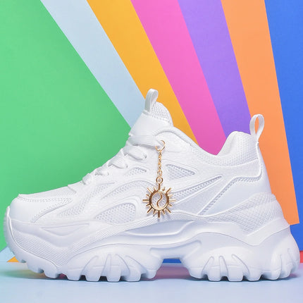 Women increase 6CM platform high heels Four seasons outdoor pure white sneakers Fashion exquisite accessories casual shoes women