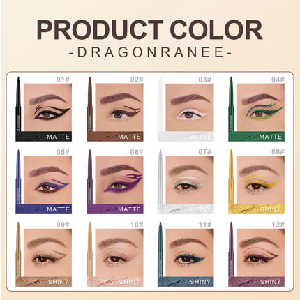 12pcs/box Black Gold Eyeliner Pencil Set Long-Lasting Waterproof Pigment Green Purple Eye Liner Pen Women Colorful Eye Cosmetics