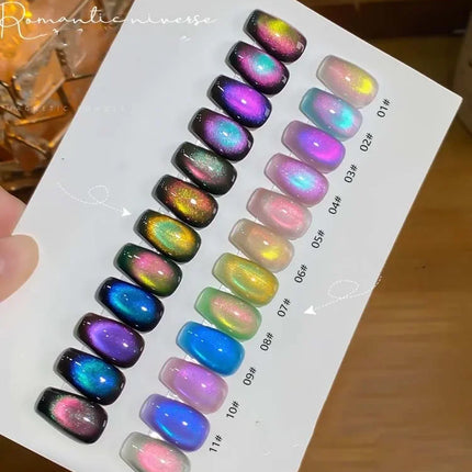 Double Light Romantic Cat Eye Magnetic Gel Nail Polish Sparkling Rainbow Colorful Soak Off Nail Art Gel Varnish Semi Permanent