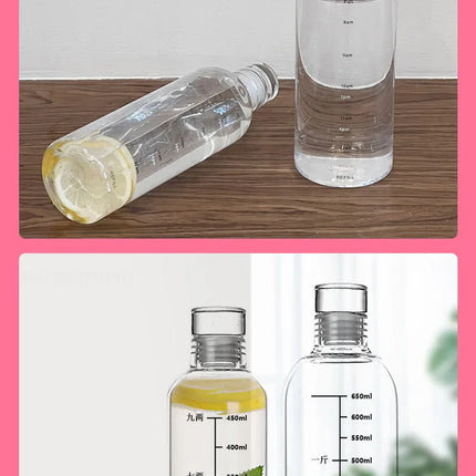 300-1000ml Glass Water Bottle Large Capacity with Time Marker Cover for Water Drink Outdoor PortableTransparent Milk Juice Cup