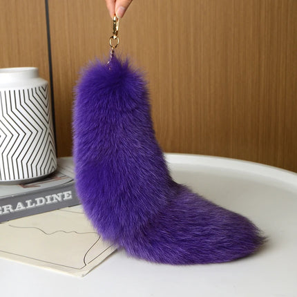 Natural Fox Fur Tail Keychain Furry Y2k Beautiful Accessory Fox Tail Keychain Length 40 Cm Car Keychains for Women