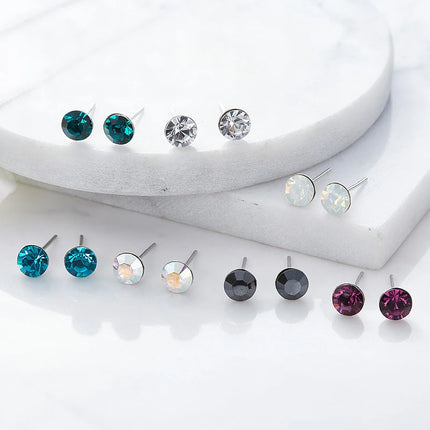 (Wholesale) Stainless Steel Stud Earrings Genuine Crystals from Austria for Women Girls Wedding Party Jewelry 4/6/8mm