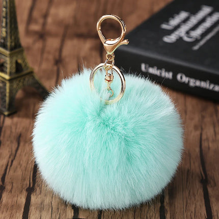 Trinket Fluffy Artificial Rabbit Fur Ball Key Chain 8cm Pompons Keychain 21 Color Women Car Bag Key Ring Hang Jewelry