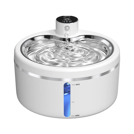 2.5L Cat Water Fountain Automatic Pet Water Purifier With Stainless Steel Tray, Smart Senor and 4000mAh Rechargeable Batteries