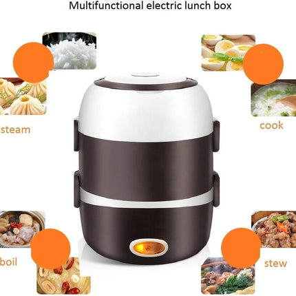 2026 New Electric Lunch Box,3 Layers 2L Portable Electric Heating Bento Lunch Box Rice Cooker,110V 200W,Stainless Steel+PP