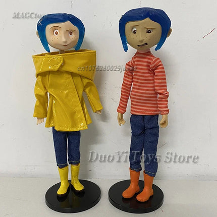 NECA Anime Coraline Doll Articulated Anime Figure Raincoat Sweater In Striped Shirt Toy LA Girl Decoration Model Bithday Gifts