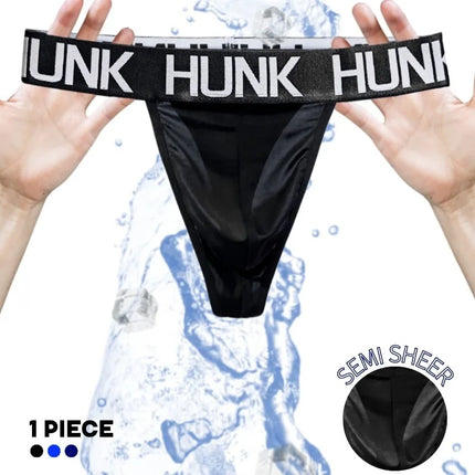 Men's Ultra-Thin Semi Sheer Gym Thong HUNK Waistband T-Back Breathable Soft Transparent Underwear Sexy Casual Sports Underpants