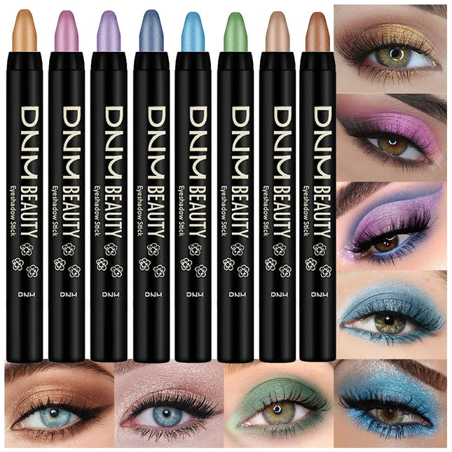 16 Colors Pearlescent Eyeshadow Sticks High Pigmented Eyeshadow Pencil Glitter Waterproof Long-Lasting Eye Makeup Non-Smudged