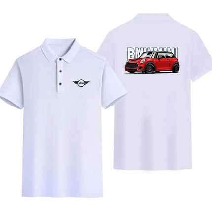 BMW MINI Polo Shirt German Steel Cannon Modified Car Print Crew Neck T-shirt Top Men's and Women's Same Casual Breathable Top