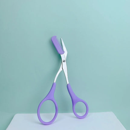 1 Pcs Pink Eyebrow Trimming Scissors with Built-in Comb - Stainless Steel, Precise Grooming Tool, Creating Perfect Eyebrows