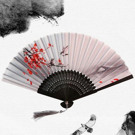 Retro Flower Pattern Home Decoration Elegent Bamboo Folding Fan Chinese Style Painting Handheld Fan Dance Performance Props