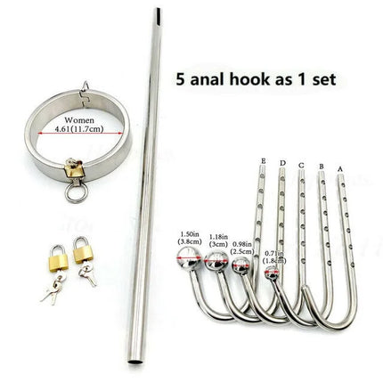 Stainless Steel Collar Slave Forced Posture Body Harness Hook Restraint BDSM Ball Plug Bondage Anal Plug Sex Toys for Men Women