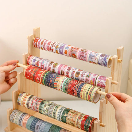 1pc multifunctional wooden tape and sticker storage rack suitable for necklace organizer for office desktop storage display rack