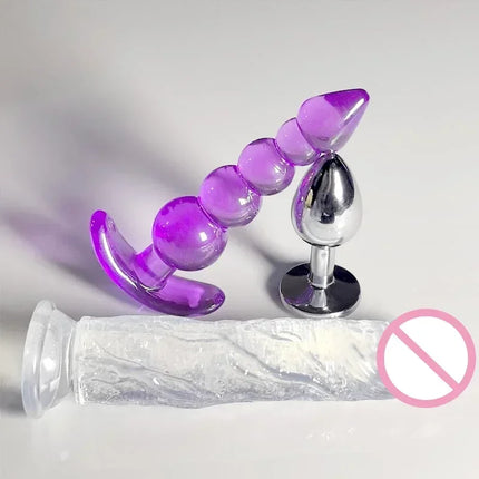 4pcs Anal Black Dildos Massager Stimulator for Women Vagina Big Metal Plug for Women Silicone Dildo Realistic Couples Adult Game