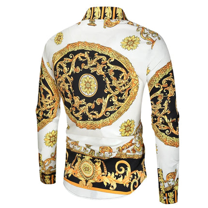 2023 New Men's 3D Digital Print Fashion Slim Fit Long Sleeve Shirt Smooths Your Silhouette Cross-Border Wholesale