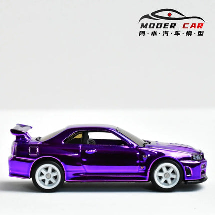 ZZC 1:64 GTR R34 Electroplated Purple Diecast Model Car