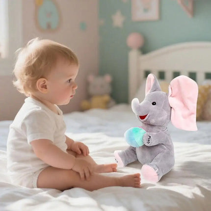 Hide And Seek Elephant Plush Toy Baby Head Up Training Soothing Singing Musical Doll New Born Gift For 3-12 Months
