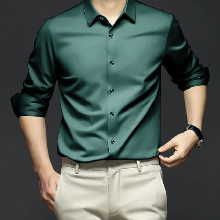 S-6XL Men's Blue Shirt Business Leisure Social Fashion High Quality Ice Silk Shirt Casual Work Top