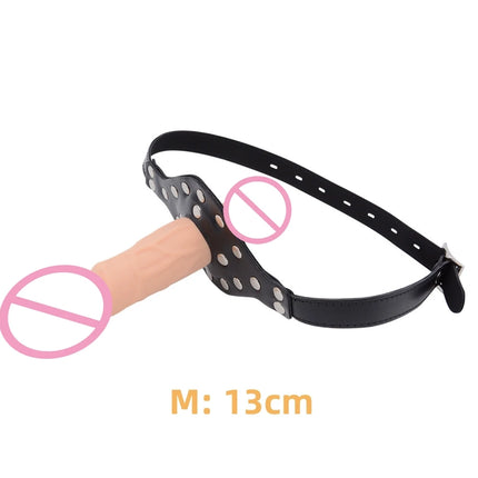 Double-Ended Dildo Deep Blowjob Sex Toy Gag Open Mouth Plug Leather Harness Lesbian Strapon Penis Butt Plug BDSM Erotic Bondage