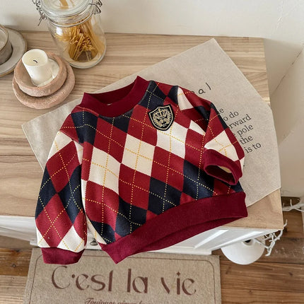 2025 New Children's Fce Lined Knitted Hoodie round Ne Base Layer irt for Boys And Girls Warm Autumn Winter Sweatirt