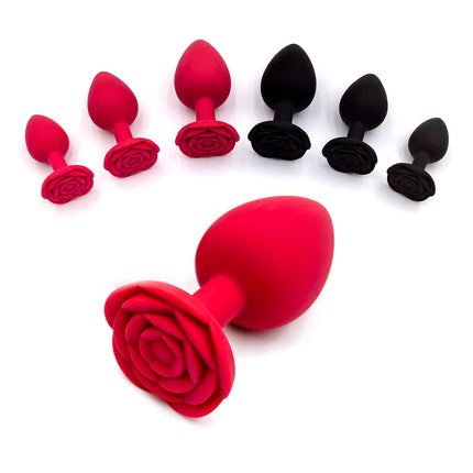 Rose Silicone Anal Plug,Beginner To Expert,3 Size Red And Black Butt Plug,G-Point Massage,sexual wellness,adult pleasure,sex toy
