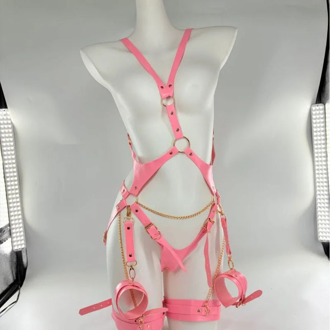 Sexy Harness Body Punk for Women Lingerie Gothic Leather Cage Bra Stocking Wedding Garter Belt Mature Thigh Leg Harness Toys18+