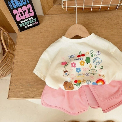 Summer Trendy Children Boy Girl Top Clothes Cute Cartoon Bear Short Sleeved T-Shirt Kids Letter Loose Tees Cotton Casual Tops
