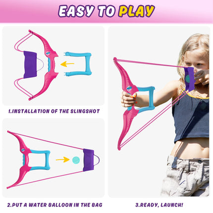 Reusable Water Balloon Bow and Arrow Launcher with Water Balloons Bomb Summer Fun Water Pool Activities Outdoor Water Toys Games