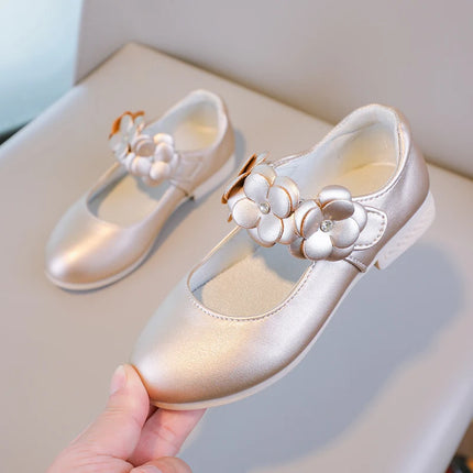 Autumn Girl's Mary Janes Appliques Low Heel Beautiful Kids Princess Shoe Three Colors Pointed Toe Breathable Children Shoe 26-36