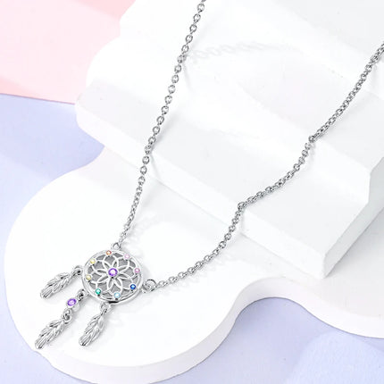 925 Sterling Silver Necklace Dreamcatcher Painting Plate Butterfly Necklace Fit Original Charms Fine Jewelry DIY Women Fashion