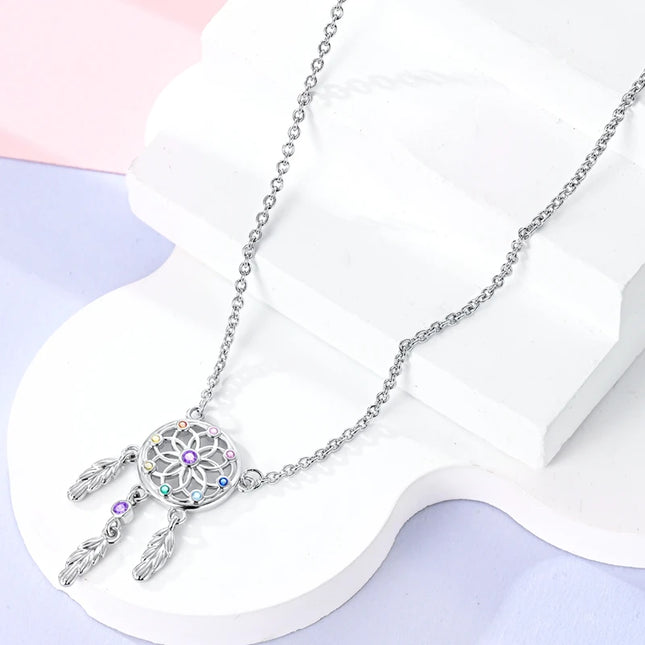 925 Sterling Silver Necklace Dreamcatcher Painting Plate Butterfly Necklace Fit Original Charms Fine Jewelry DIY Women Fashion