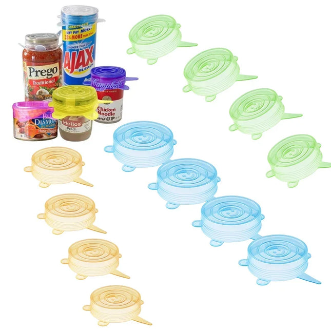 12-Pack, BPA-Free Small Silicone Can Covers Flexible Seal Lids for Yogurt / Regular  Mouth Mason Jars / Soda Beer Pet Food Cans