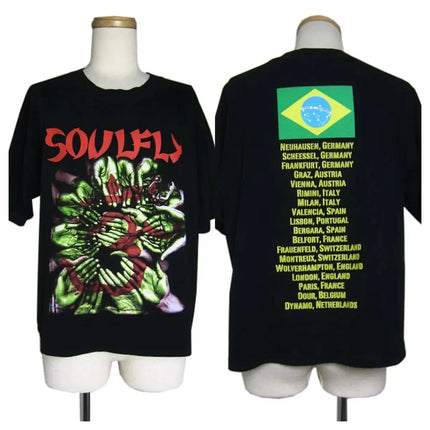 Vintage Rock Short Sleeve Casual Loose T-Shirt Vintage 1998 Soulfly Print Cotton T-shirt Crew Neck Streetwear Unisex