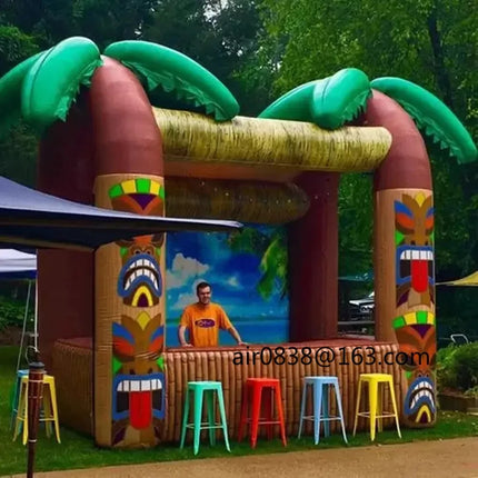 Outdoor Inflatable Tiki Bar with Palm Tree,Inflatable Beach Bar Tent Serving Food Concession Stand for Backyard Party Event