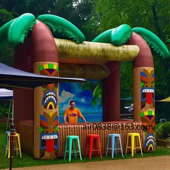 Outdoor Inflatable Tiki Bar with Palm Tree,Inflatable Beach Bar Tent Serving Food Concession Stand for Backyard Party Event
