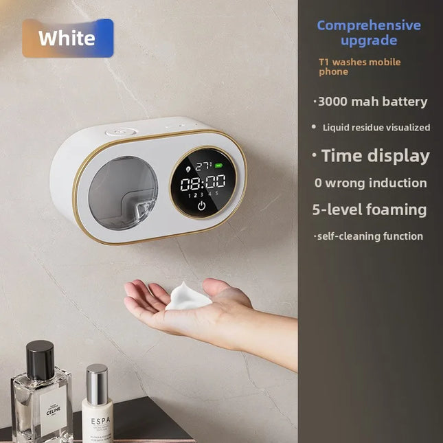 Distributeur de savon mural automatique Mousse 3000mAh USB Rechargeable Nettoyant pour les mains à induction électrique
