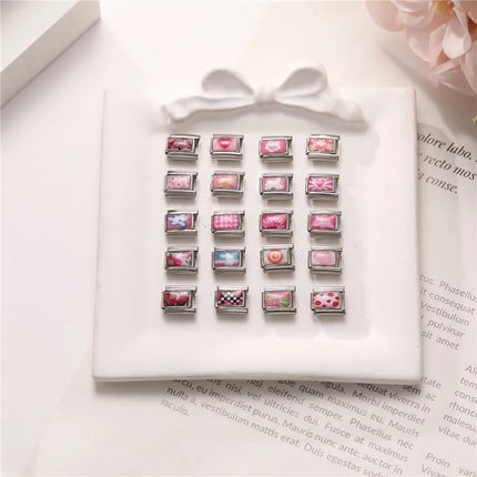 Y2K Wholesale Cute Heart Flowers Italian Charm Link Fit 9mm Stainless Steel Jewelry DIY Making Women Bracelets Gifts