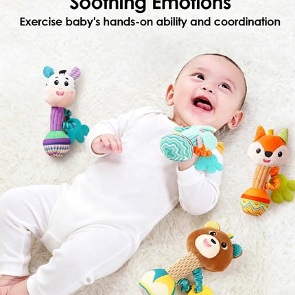 1pcs 0-6 months Dental Gum Hand Grip Plush Doll Can Bite Practice Grasping Parent Baby Interactive Puzzle Rattle Soothing Toy
