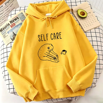 Funny Frog Self Care Harajuku Hoodies Spring Autumn Winter Casual Hoodies Sweatshirts Men Women Pullovers with Pocket