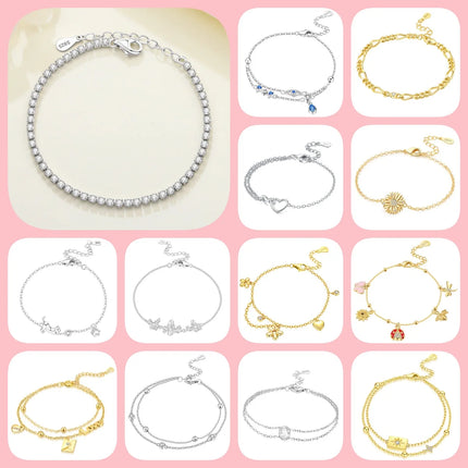 Original 925 Sterling Silver Butterfly Bracelet Zirconia Tennis Ball Women Fashion Simple Engagement Wedding Charm Jewelry Gift