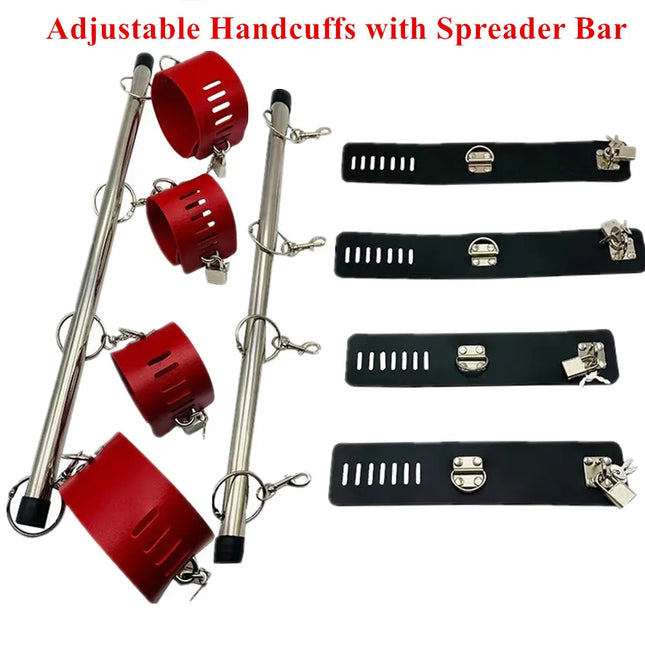 BDSM Kit Leg Spreader Bar Handcuffs Ankle Cuffs Bondage Restraints Open Mouth Gag SM Sex Toys For Couples Bedroom Adult Games