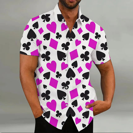 Fashion Men's Shirt Playing Cards 8 Colors Hearts Spades 3D Printing Lapel Short Sleeve Outdoor Street Casual Men's Clothes