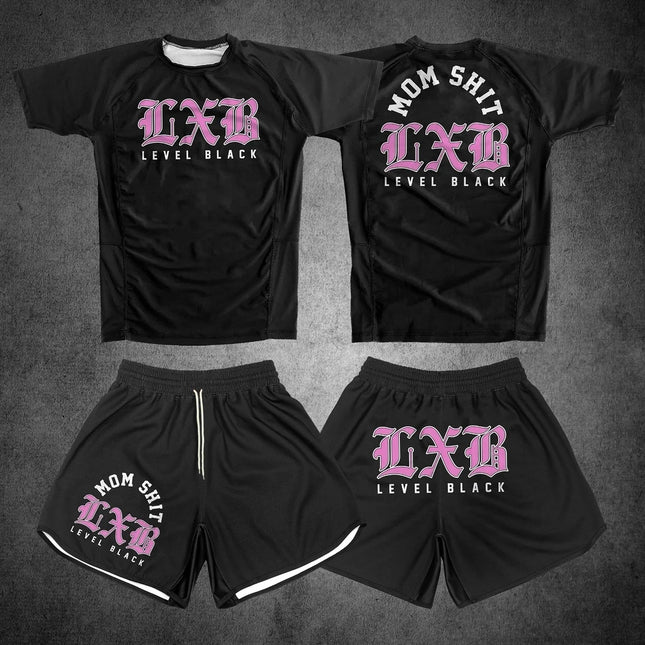 V1 LXB AJJ Quick Drying Black Rash Guard Gym Set Levelxblack Jersey RANKED V2 NIVEL NEGRO T-shirt And Shorts Combo for Fitness