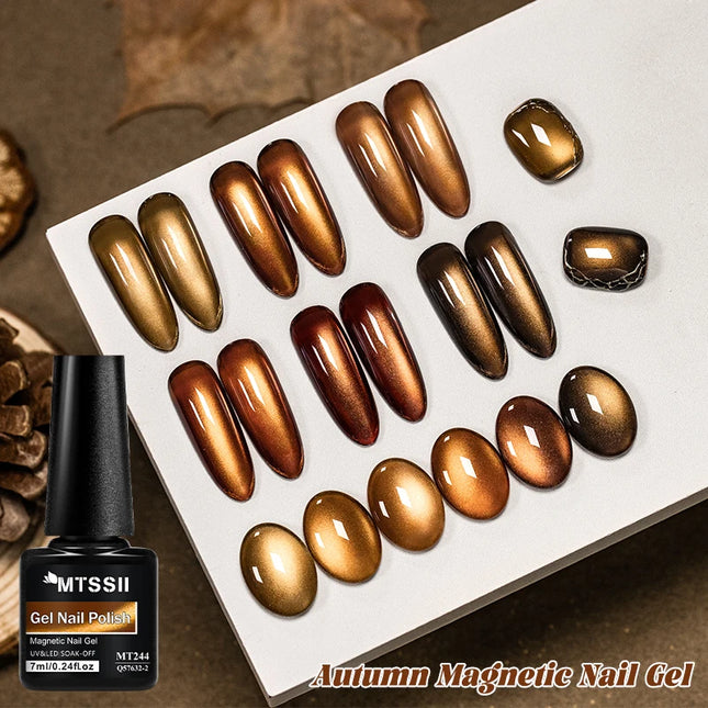 Autumn Brown Cat Magnetic Gel Nail Polish Glass Beads Ultral Shine Magnetic Semi Permanent Soak Off UV Gel Varnish Nail Supplies