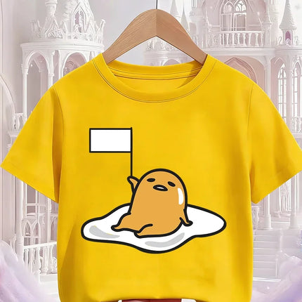 Cute Kawaii Gudetama T-Shirt For Kids Boys Girls Summer Cartoon Crew Neck Fashion Street Casual Wear 3-14 Years