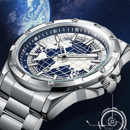 TIMEARTX mens watch Stylish Map Dial Analog Display Auto Date & Luminous Function Men's Gift Watches man (Non-Mechanical)
